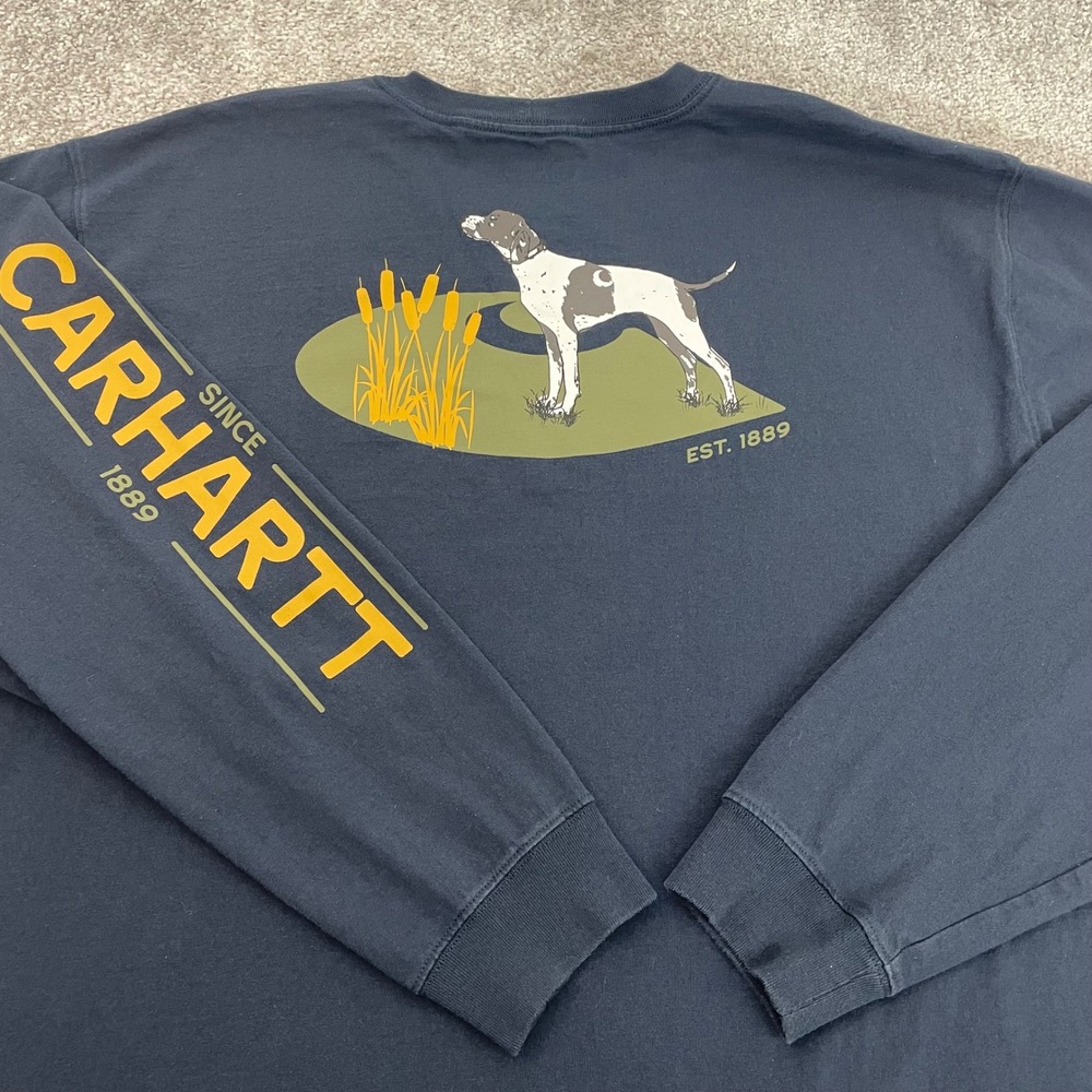 Carhartt T Shirt Mens 2XL Loose Fit Hunting Dog Graphic Logo Long Sleeve Tee XXL